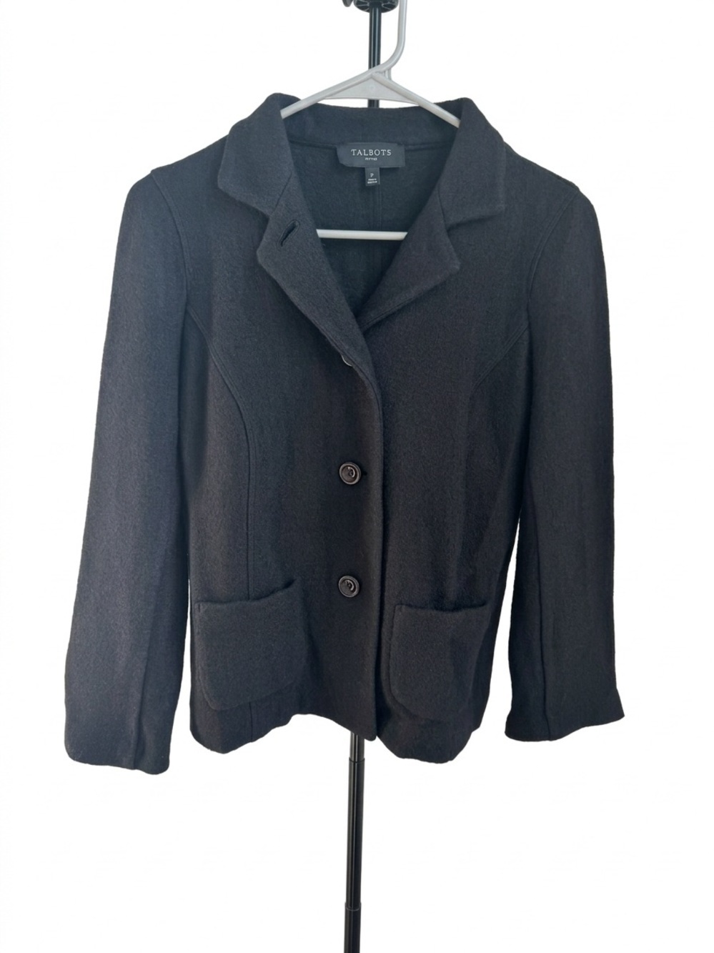 Talbots Black Wool Blend Knit Sweater Blazer Jacket Size P (Petite XS)